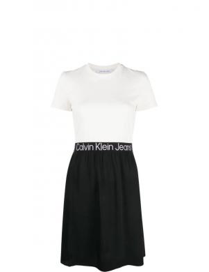 CALVIN KLEIN Jeans sieviešu balta kleita Logo elastic dress