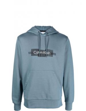 CALVIN KLEIN vīriešu pelēka blūze Box striped logo hoodie