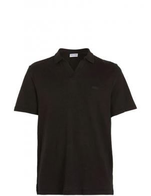 CALVIN KLEIN vīriešu melni šorti Cotton linen open collar polo