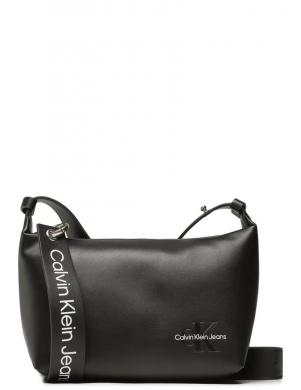 CALVIN KLEIN JEANS sieviešu melna soma pār plecu Sculpted rounded tag crossbody
