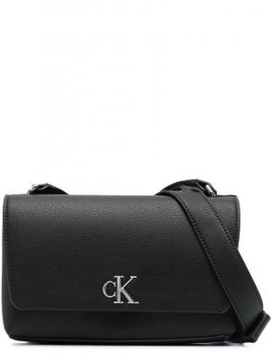 CALVIN KLEIN JEANS sieviešu melna soma pār plecu Minimal mono flap crossbody