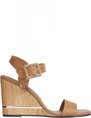 TOMMY HILFIGER sieviešu brūnas sandales Hardware wedge sandal