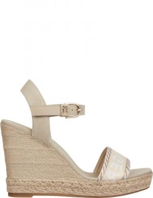 TOMMY HILFIGER sieviešu zaļas sandales Seasonal webbing wedge sandals