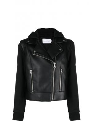 CALVIN KLEIN JEANS sieviešu melnā jaka Faux leather jersey mix biker