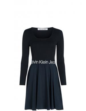 CALVIN KLEIN JEANS sieviešu melna kleita Logo elastic ls dress