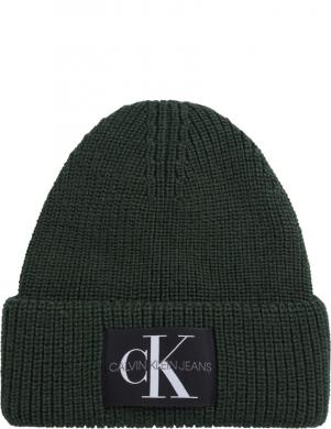 CALVIN KLEIN JEANS  vīriešu zaļa cepure Monologo patch beanie