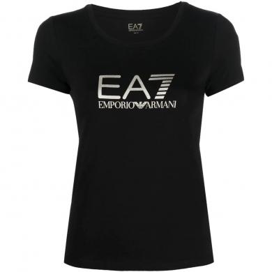 EA7 sieviešu melns t-krekls ar īsām piedurknēm T-shirt