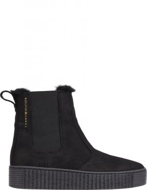 TOMMY HILFIGER sieviešu melni zābaki Feminine felt chelsea bootie