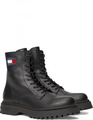 TOMMY JEANS zābaki vīriešiem, Melna, Lace up mid boot smooth