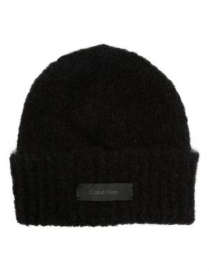 CALVIN KLEIN sieviešu melna cepure Satin label  beanie