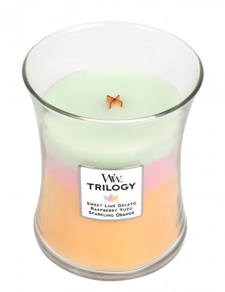 WOODWICK TRILOGY SUMMER SWEETS vidējā izmēra svece 