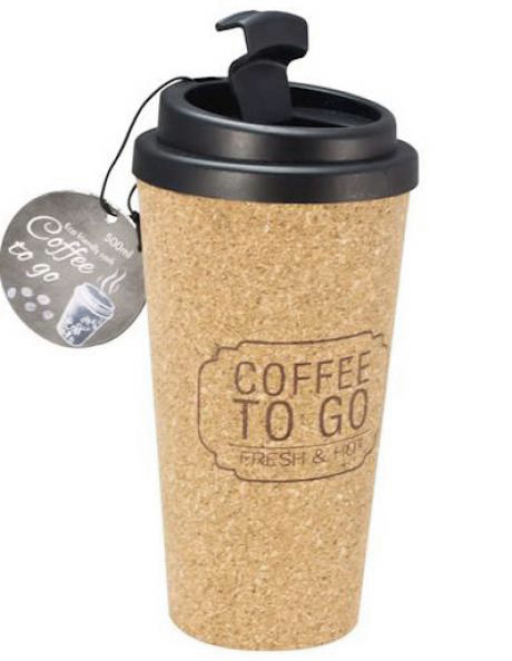 Korķa videi draudzīga ceļojumu krūze ar vāku 500 ml COFFEE TO GO 
