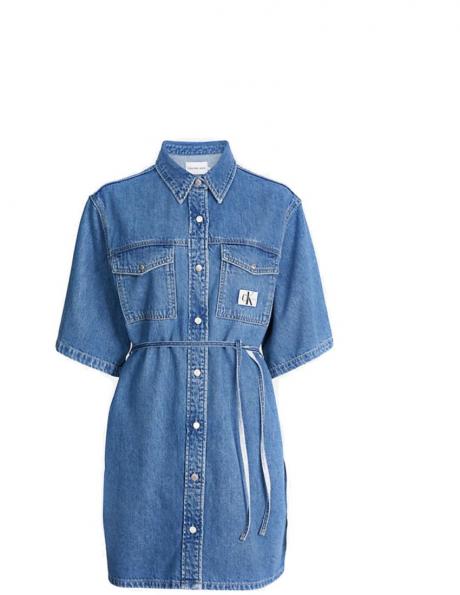 CALVIN KLEIN Jeans sieviešu zila kleita Utility belted shirt dress 