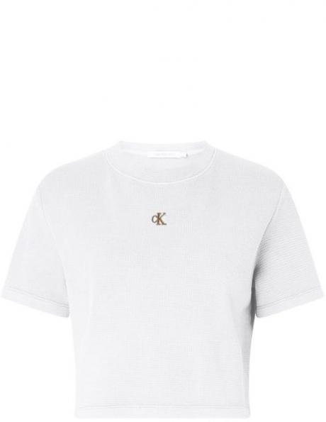 CALVIN KLEIN Jeans sieviešu balta īsa blūze Waffle tee 