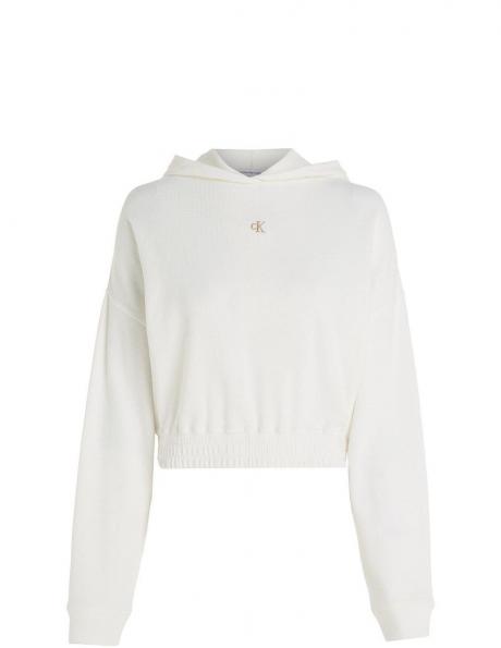 CALVIN KLEIN Jeans sieviešu balta blūze Waffle hoodie 