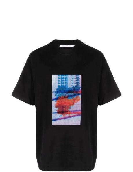CALVIN KLEIN Jeans vīriešu melns T-krekls Motion floral graphic tee 