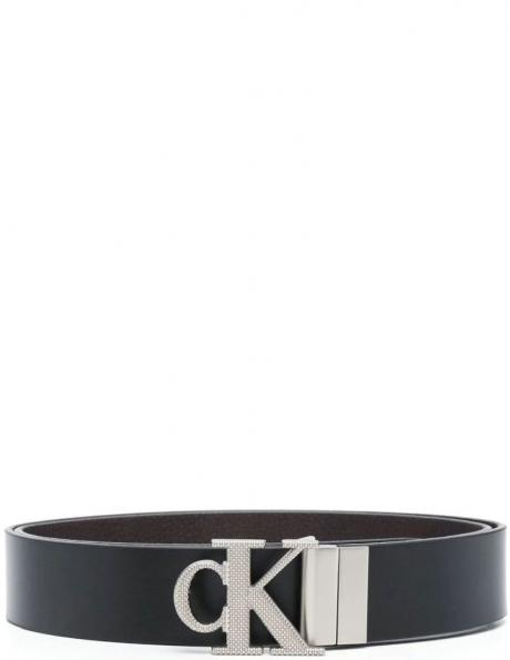 CALVIN KLEIN JEANS vīriešu melna josta ROUND PLAQUE REV BELT 35MM 