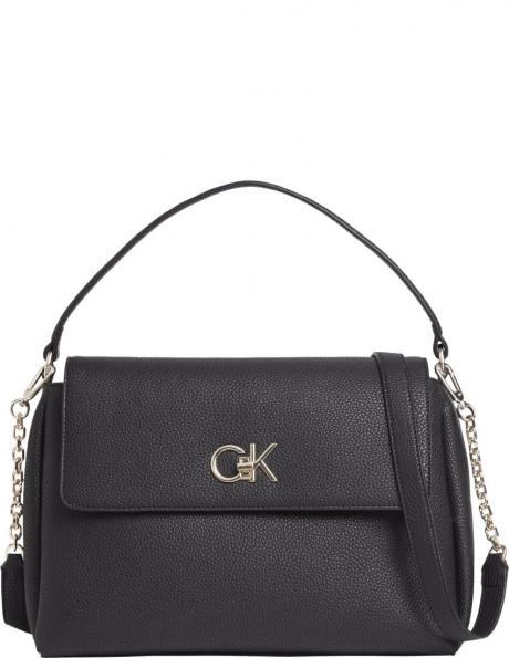 CALVIN KLEIN sieviešu melna soma pār plecu Re-lock tote flap 