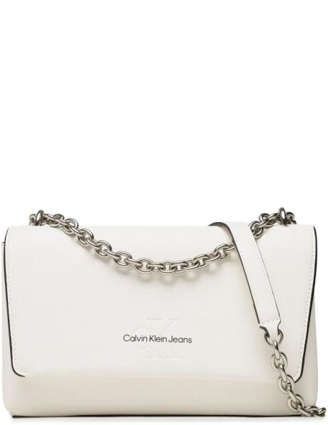 CALVIN KLEIN JEANS sieviešu balta soma pār plecu Sculpted flap chain crossbody 