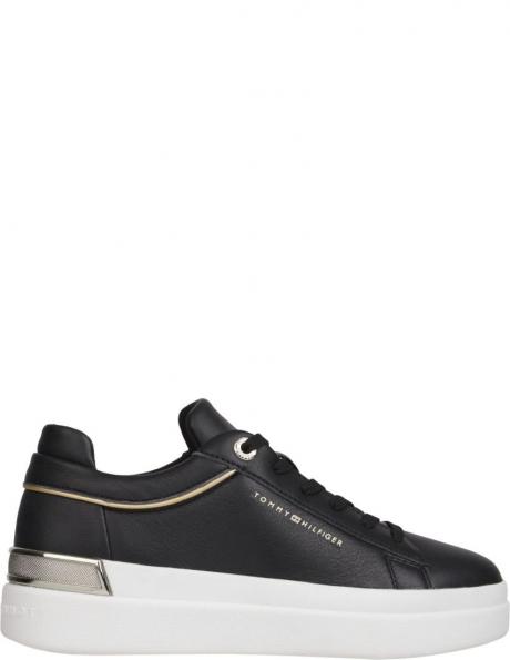 TOMMY HILFIGER sieviešu melni ikdienas apavi Lux metallic cupsole sneaker 