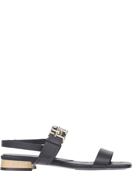 TOMMY HILFIGER sieviešu melnas sandales Hardware flat sandal 