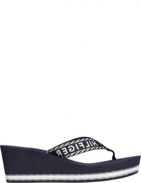 TOMMY HILFIGER sieviešu zilas čības Webbing wedge sandal 