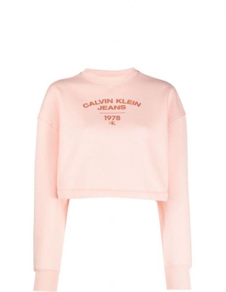 CALVIN KLEIN JEANS sieviešu rozā džemperis Varsity logo crewneck 