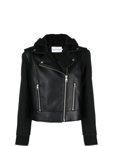 CALVIN KLEIN JEANS sieviešu melnā jaka Faux leather jersey mix biker 