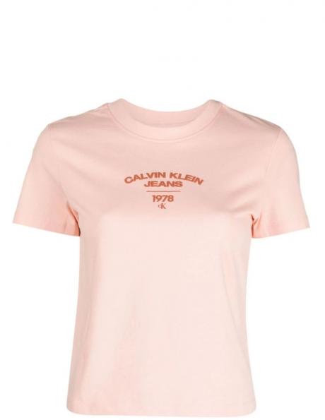 CALVIN KLEIN JEANS sieviešu rozā T-krekls Varsity logo baby tee 