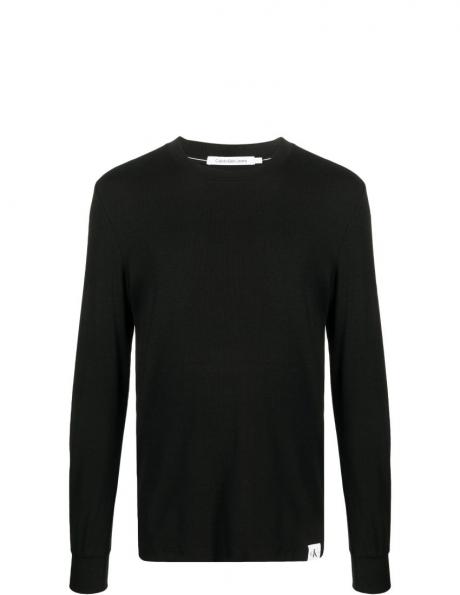CALVIN KLEIN JEANS vīriešu melna blūze Logo tab rib ls tee 
