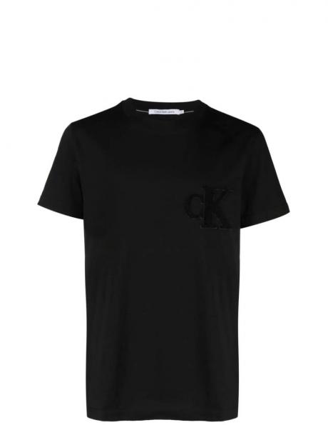 CALVIN KLEIN JEANS vīriešu melns T-krekls Ck chenille tee 