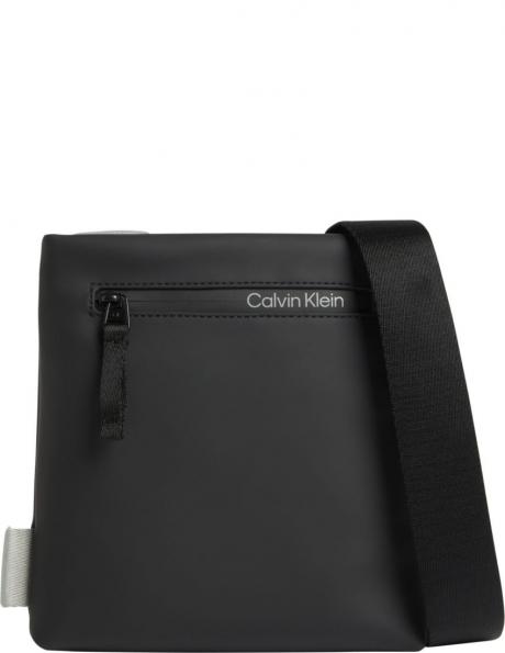 CALVIN KLEIN vīriešu melna plecu soma Rubberized flatpas crossbody 