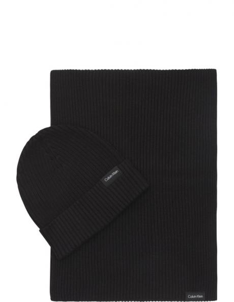 CALVIN KLEIN vīriešu melna cepure Gs classic scarf+beanie 