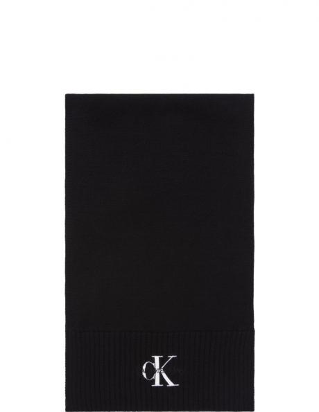 CALVIN KLEIN JEANS  sieviešu melna šalle Monologo embro knit scarf 