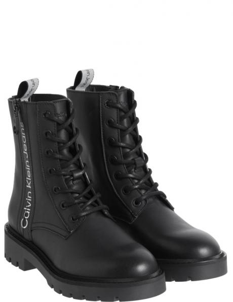 CALVIN KLEIN JEANS  sieviešu melni zābaki Combat laceup boot zip 