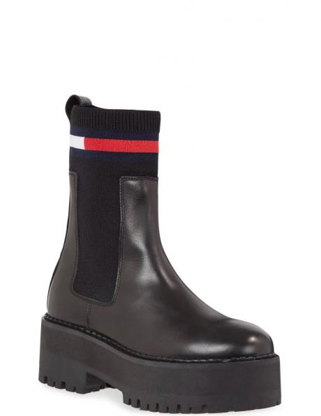 TOMMY JEANS sieviešu melni zābaki Padded flat boot 