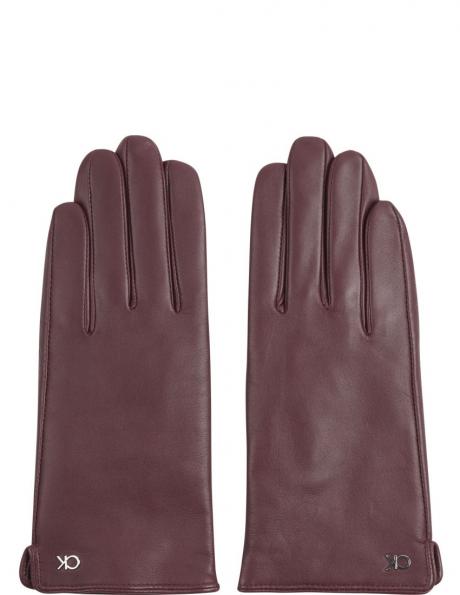 CALVIN KLEIN cimdi sievietēm, Ķiršu/Bordo, Metal leather gloves 