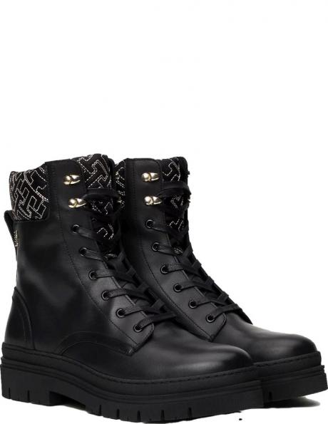 TOMMY HILFIGER zābaki sievietēm, Melna, Cleated lace-up mono booties 