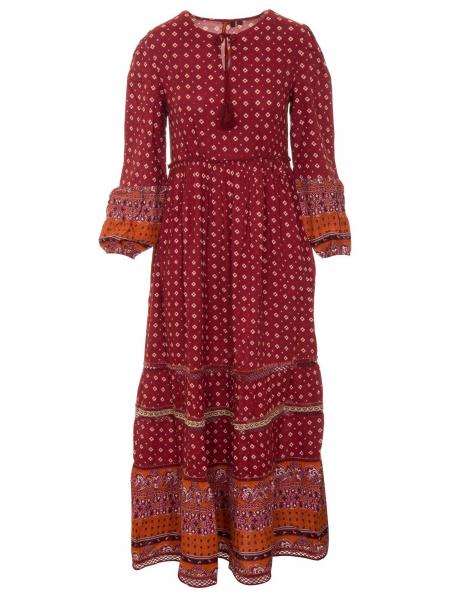SUPERDRY sieviešu tumši sarkana rakstaina gara kleita BASIC W AMEERA MAXI DRESS 