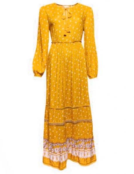 SUPERDRY sieviešu dzeltena rakstaina gara kleita BASIC W AMEERA MAXI DRESS 