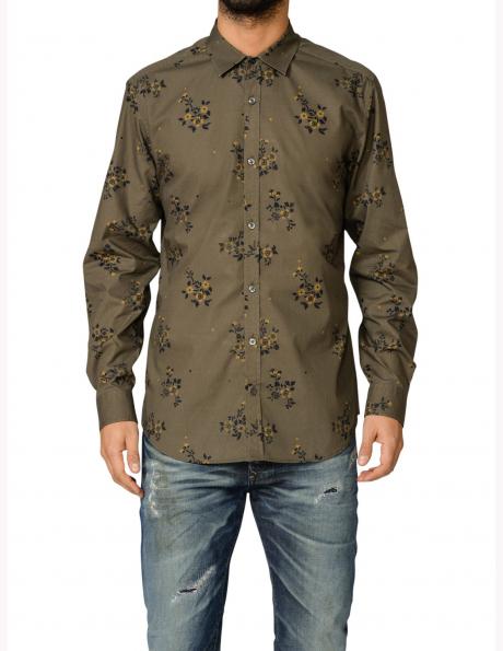 DIESEL haki krāsas stilīgs vīriešu kokvilnas krekls S-ONASS  