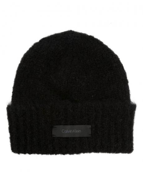 CALVIN KLEIN sieviešu melna cepure Satin label  beanie 