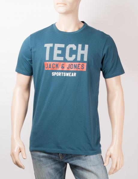 TECH BY JACK&JONES zilas krāsas stilīgs vīriešu ar īsām piedurknēm krekls TRUSH  