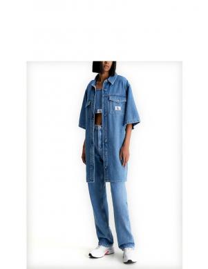 CALVIN KLEIN Jeans sieviešu zila kleita Utility belted shirt dress