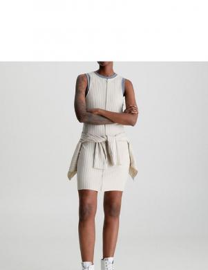 CALVIN KLEIN Jeans sieviešu gaiša kleita Zipper elongated rib dress