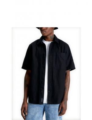 CALVIN KLEIN Jeans vīriešu melns krekls Linen short sleeve shirt