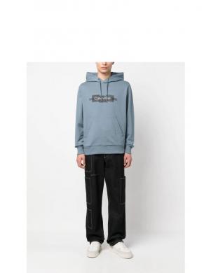 CALVIN KLEIN vīriešu pelēka blūze Box striped logo hoodie