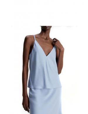 CALVIN KLEIN sieviešu zila blūze ar lencēm Recycled cdc cami top
