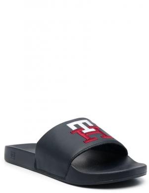 TOMMY HILFIGER vīriešu zilas pludmales čības RAISED EMBROIDERY POOL SLIDE
