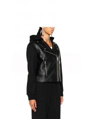 CALVIN KLEIN JEANS sieviešu melnā jaka Faux leather jersey mix biker